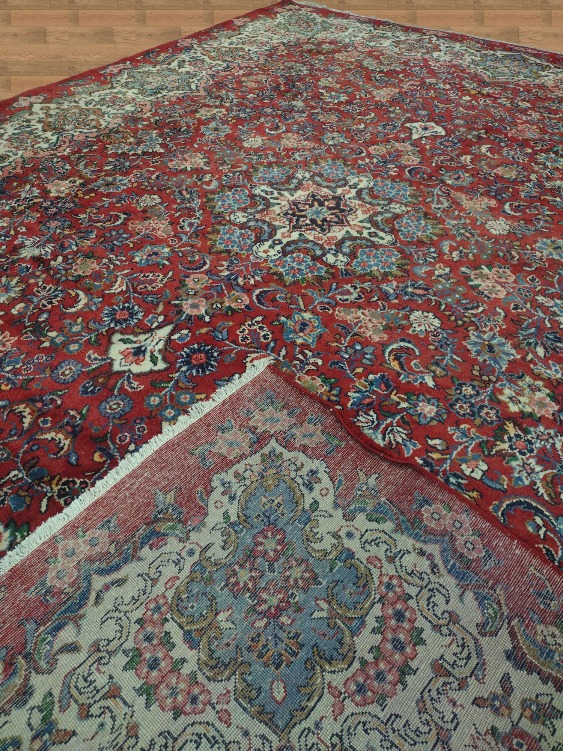 10'X13' Handmade Persian Blue And Red Oriental Area Rug – 10' × 13'