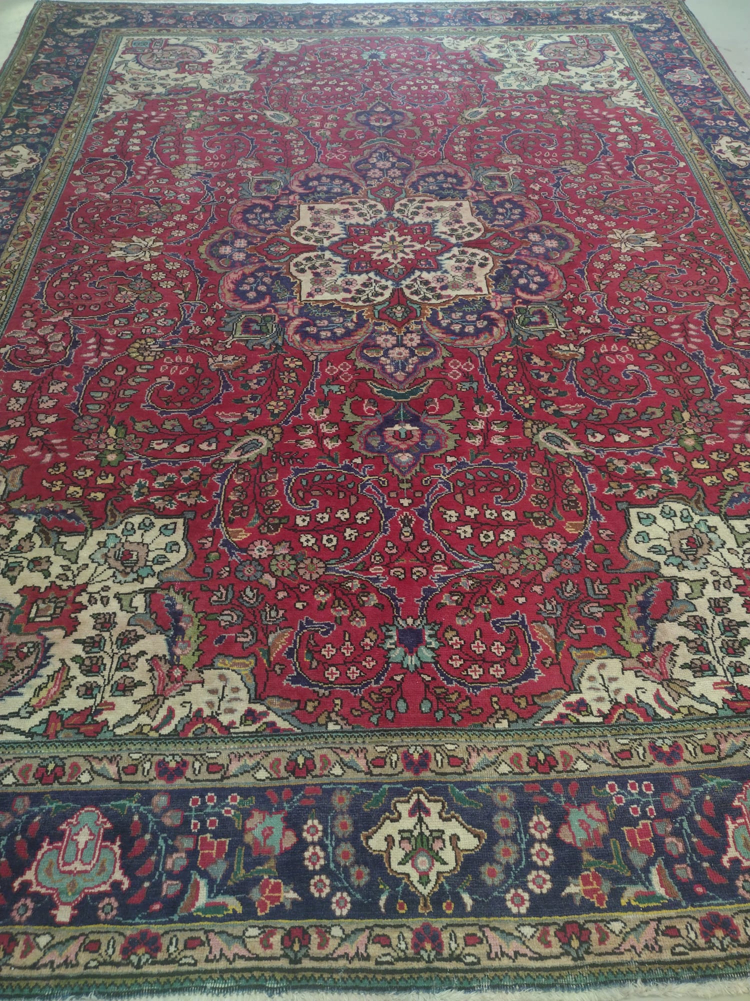 10'x13' Red/Blue Floral Persian Handmade Large Oriental Rug – 10' × 13'
