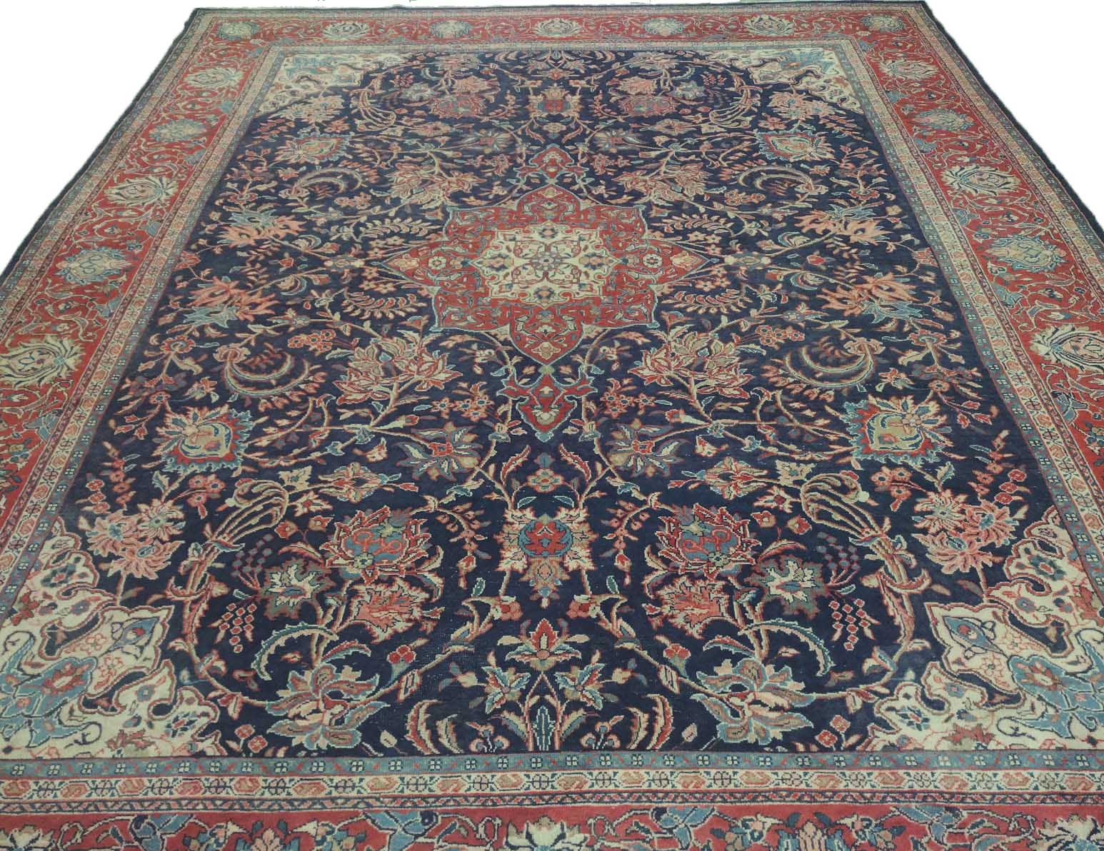 10'x14' Pakistan Handmade Crimson Red And Blue Floral Area Rug – 10' × 14'