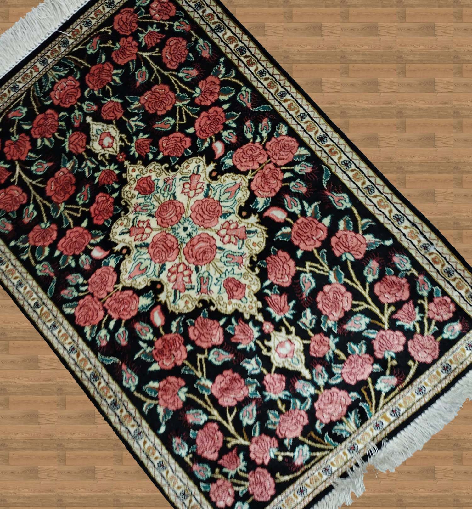 1'10"X2'8" Qom/Silk Persian Handmade Small Floral Area Rug – 1'10" × 2'8"