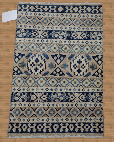 1'11" X 2'10" Pakistan Handmade Blue/White Small Area Rug – 1'11" × 2'10"