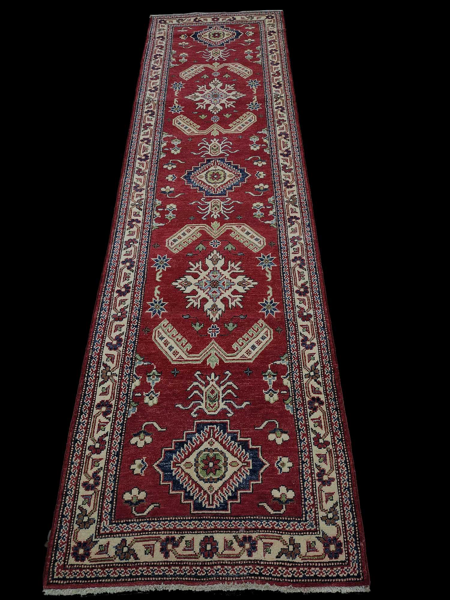 2'10"X10'6" Pakistan Tribal Handmade Red Geometric Runner Rug – 2'10" × 10'6"