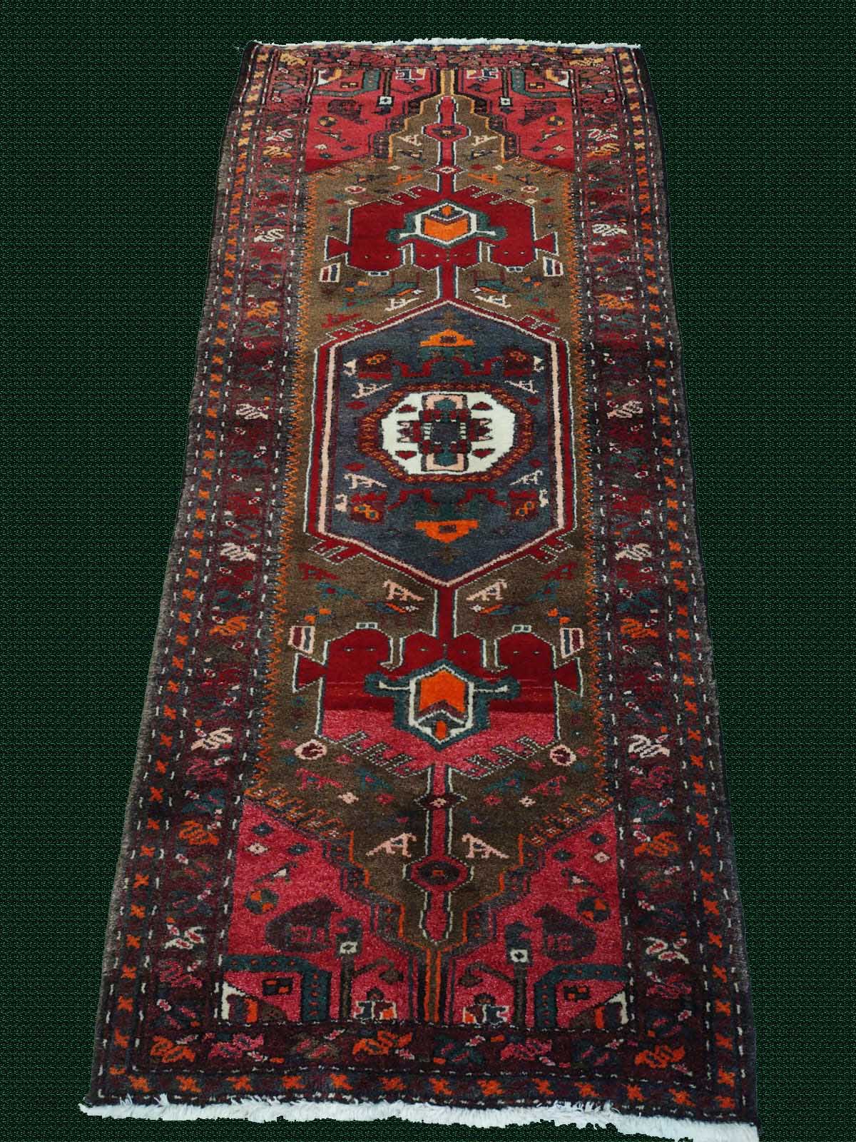2'10"X6'6" Hamadan Persian Handmade Red Green And Blue Vintage Runner Rug – 2'10" × 6'6"