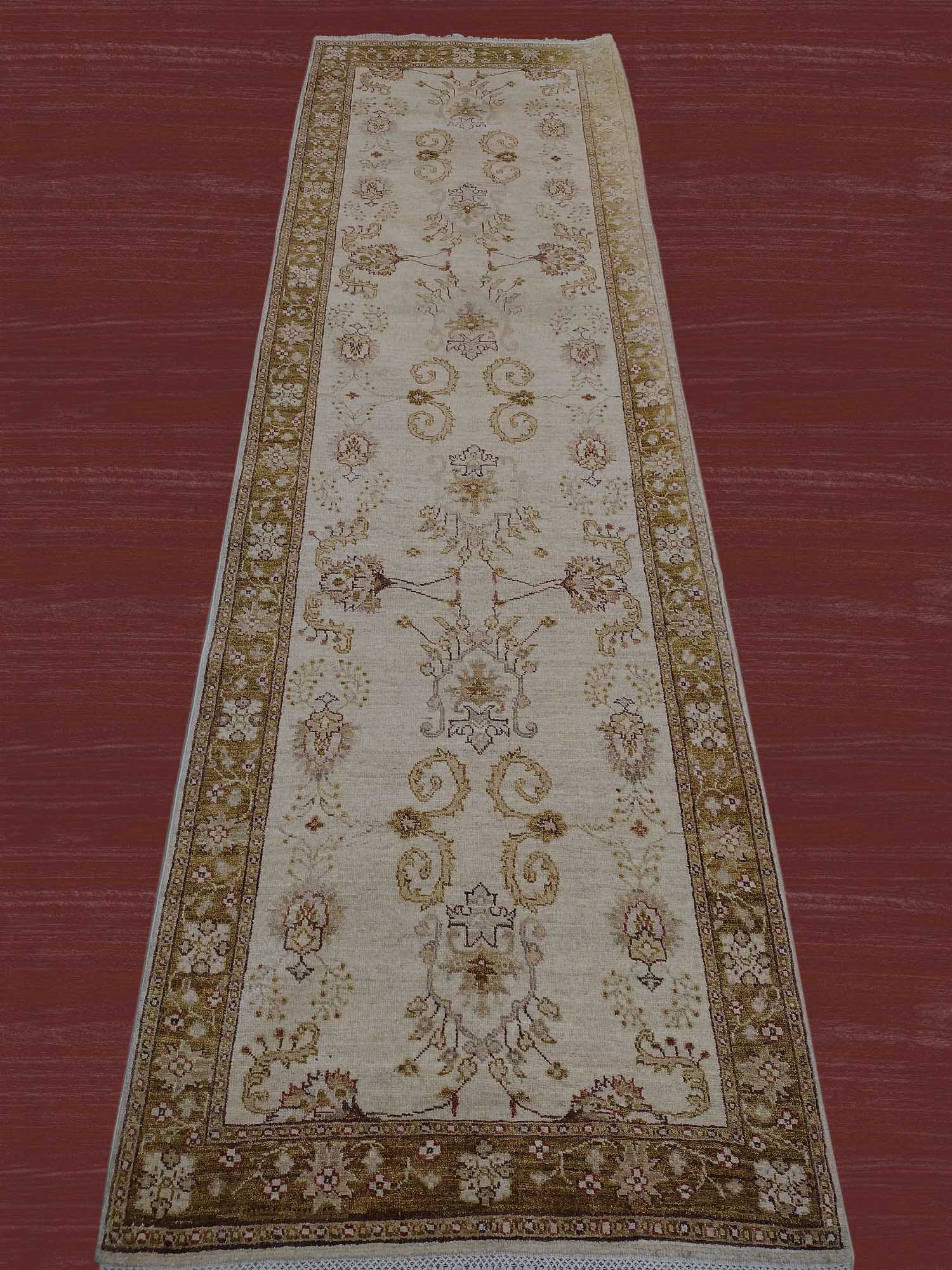 2'11"X9'9" Pakistan Hand-knotted Golden/Beige Hallway Floral Runner Rug – 2'11" × 9'9"