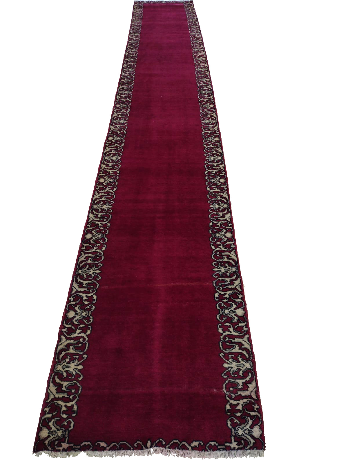 2'1"X12' Persian Tabriz Handmade Maroon Black and White Runner Rug – 2'1" × 12'