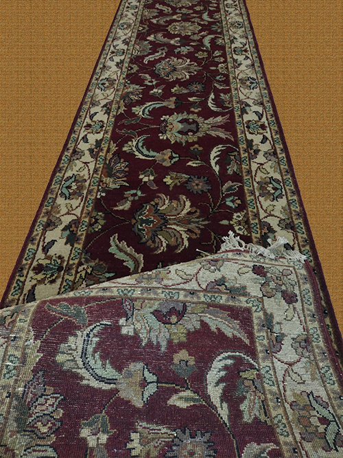 2.5'X12' India Handmade Red And Gold Floral Runner Rug – 2.5' × 12'