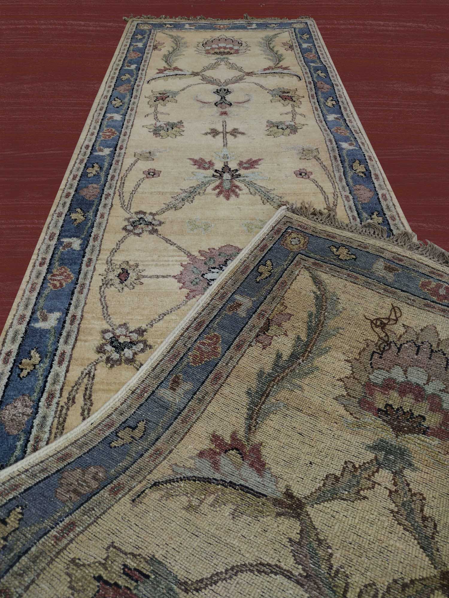 2'6"X10'0" Indian Agra Handmade Gold/Gray Runner Rug – 2'6" × 10'