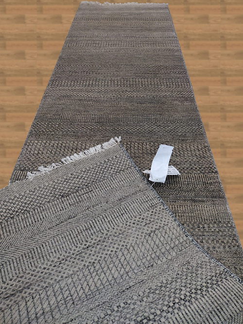 2'7"X10'7" Indo-Savannah Hand knotted Woolen Gray Runner Rug – 2'7" × 10'7"