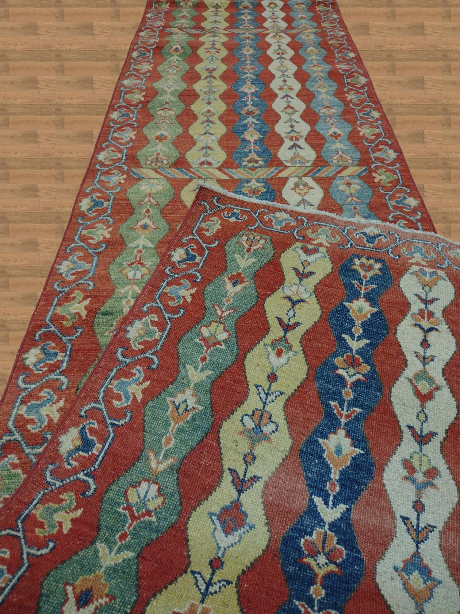 2'7"X13'0" Pakistan Handmade Variegated Yarn Geometric Runner Rug – 2'7" × 13'