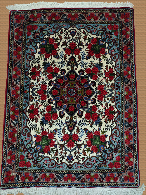2'7"x3'6" Persian Bijar Red, Blue, and Black Floral Rug – 2'7" × 3'6"