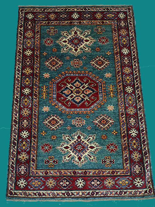 3' 5" X 5' 0" Pakistan Kazak Hand Woven Oriental Rug – 3'5" × 5'