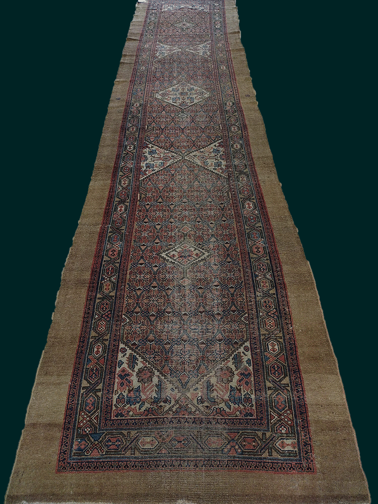3' 9" X17' 00" Handmade Iran Antique Geometric Runner Rug – 3'9" × 17'