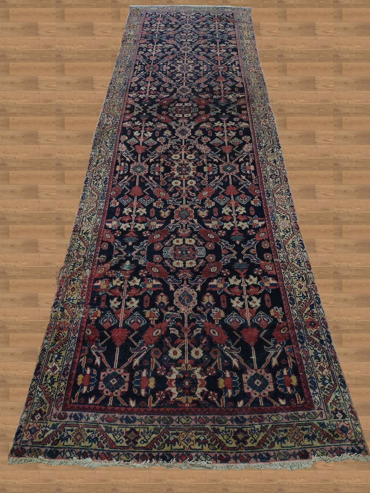 3'10X12'11" Hamadan Persian Handmade Antique Runner Rug – 3'10" × 12'11"