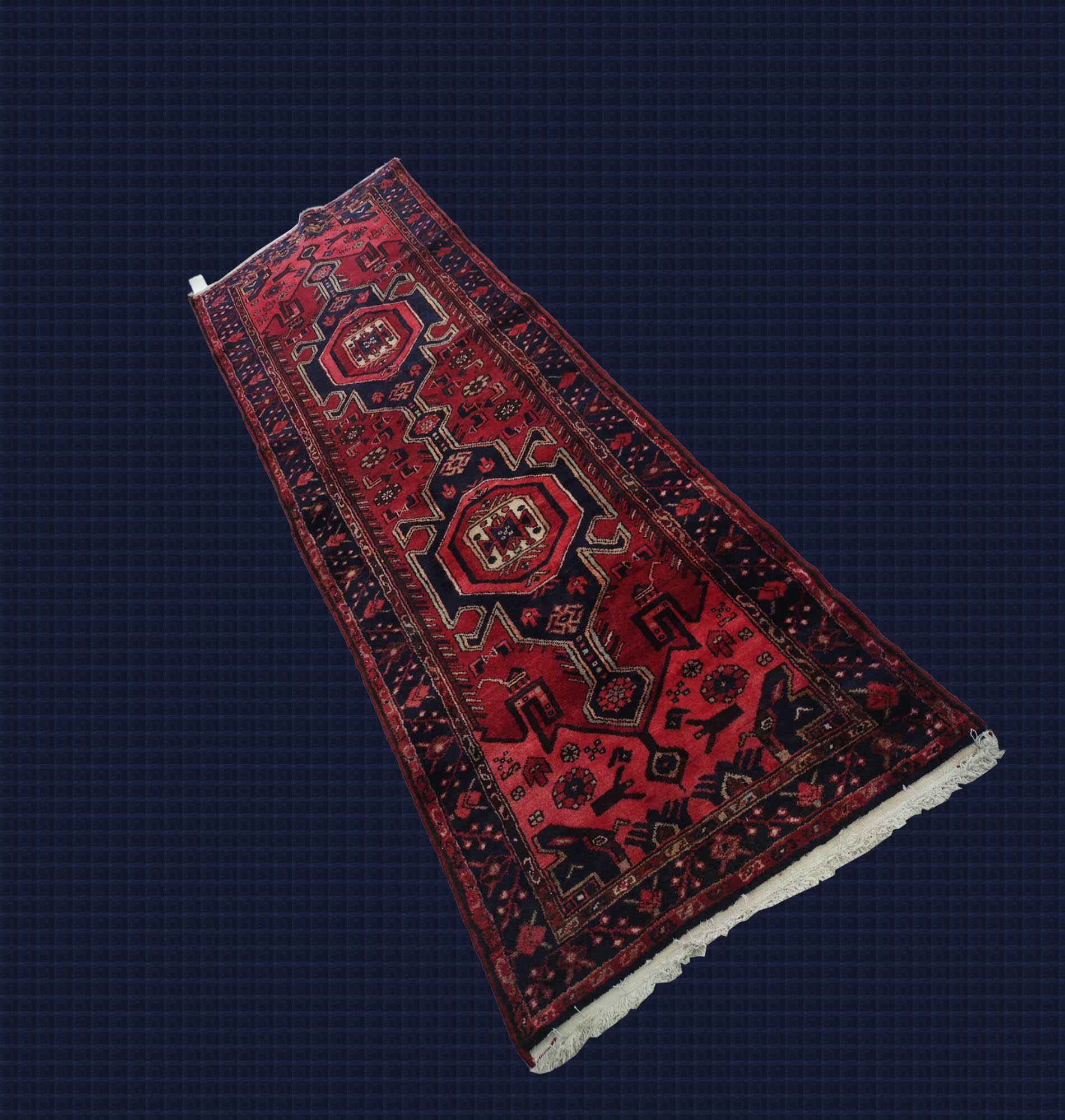 3'3"X9'7" Persian Handmade Geometric Red,Blue And Black Runner Rug-GL – 3'3" × 9'7"