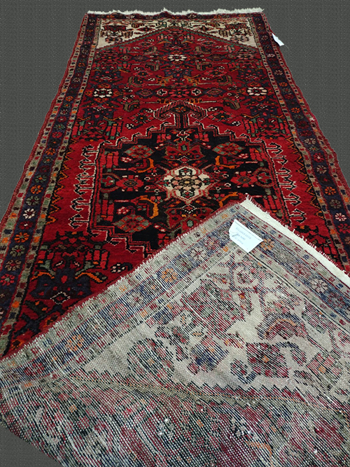 3'5X9'10" Persian Hamadan Vintage Red And Black Runner Rug – 3'5" × 9'10"