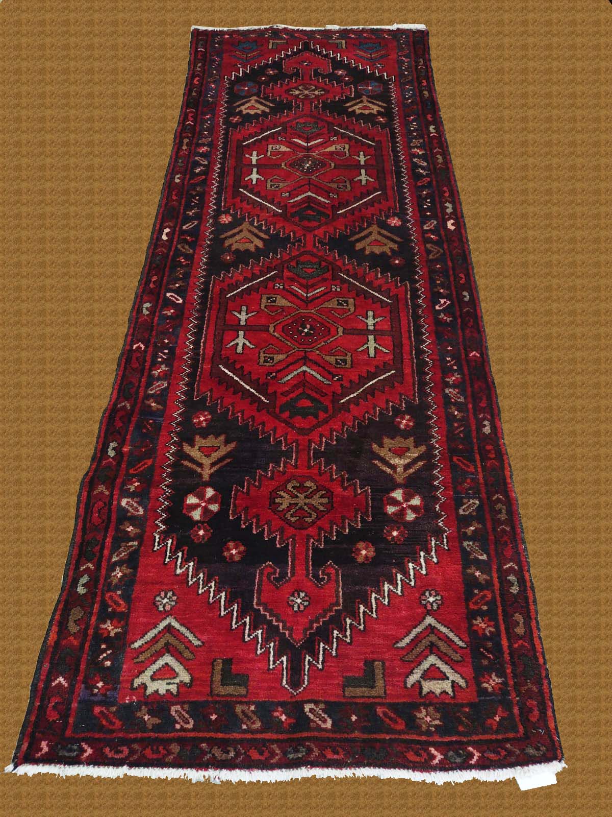 3'5"X9'4" Geometric Persian Handmade Vintage Runner Rug – 3'5" × 9'4"