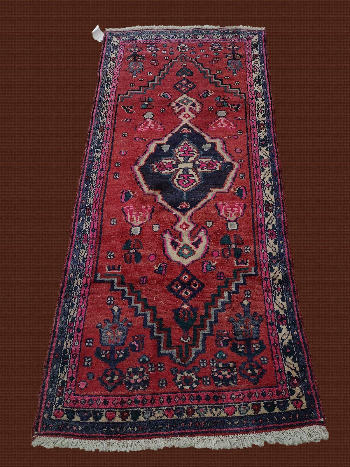 3'6"X6'10" Hamadan Red And Blue Oriental Rug – 3'6" × 6'10"