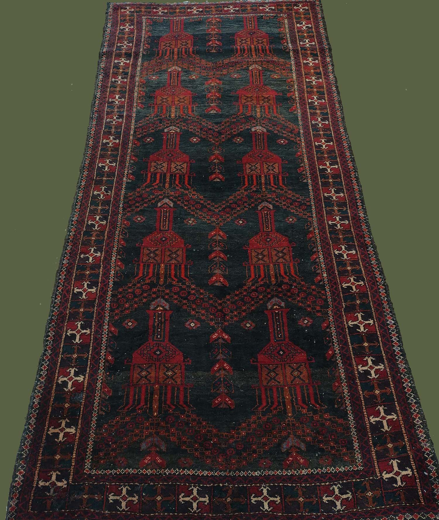 3'9"X8'8" Persian Hand Woven Woolen Antique Red And Black Rug – 3'9" × 8'8"