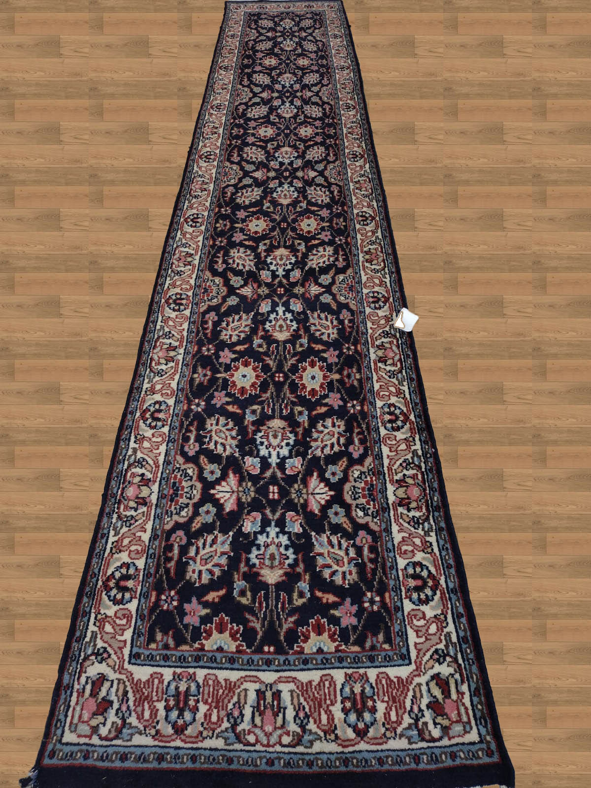 3'X17' Agra India Handmade Black Floral Runner Rug – 3' × 17'