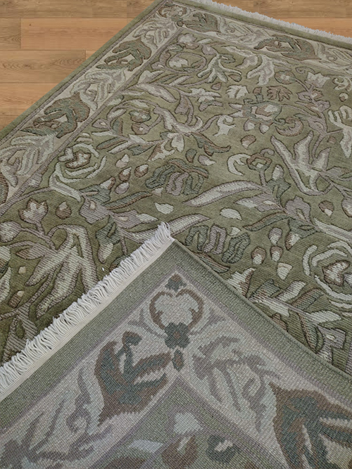 4'0" X 6'0" 100% Wool India Handmade Green Floral Area Rug – 4' × 6'