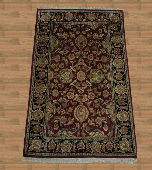 4'0" X 6'0" India Hand Woven Red And Black Ornate Rug=GL300 – 4' × 6'