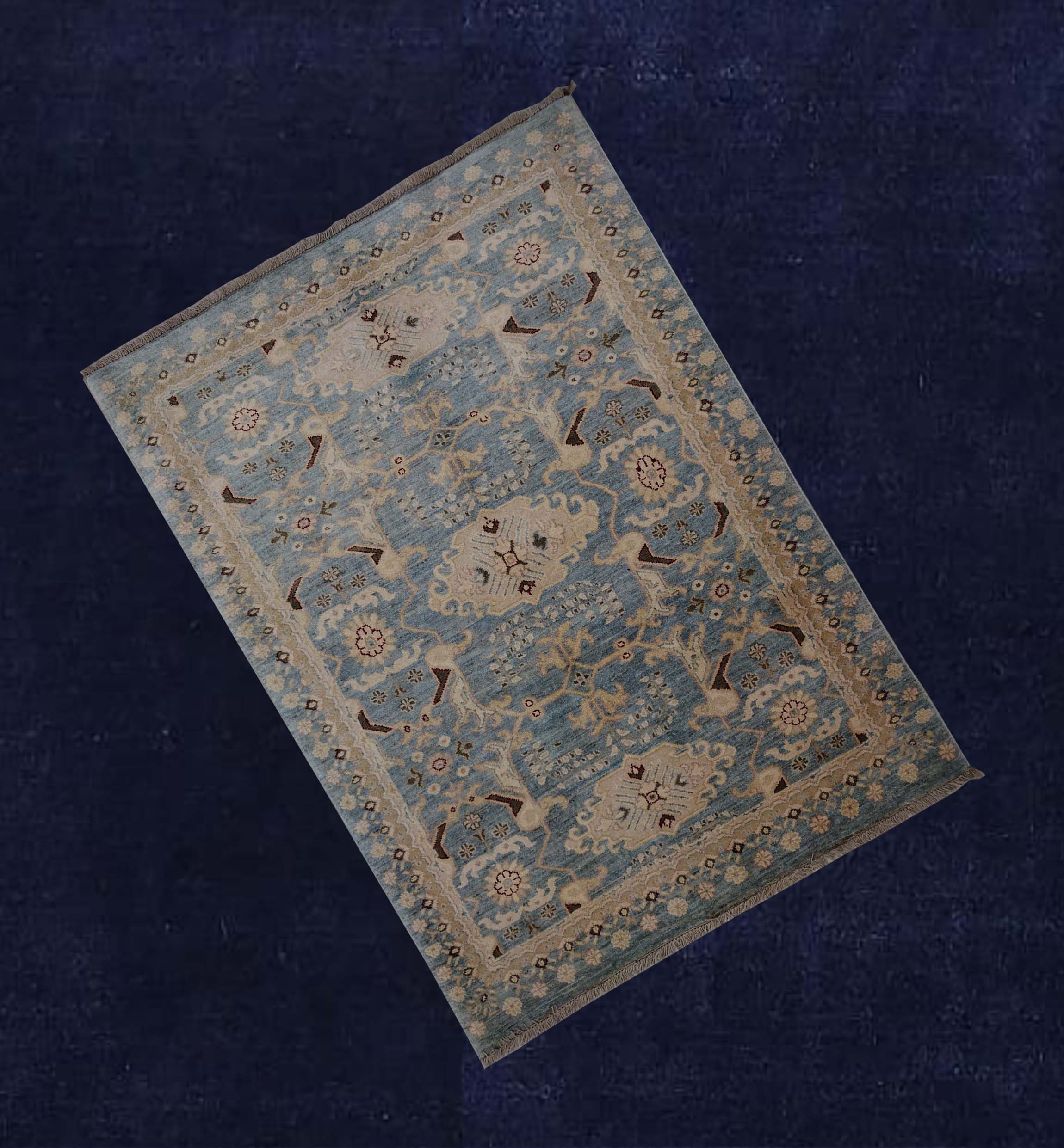 4'X6' Pakistan Hand Woven Blue Smoke/Rosy brown Area Rug – 4' × 6'
