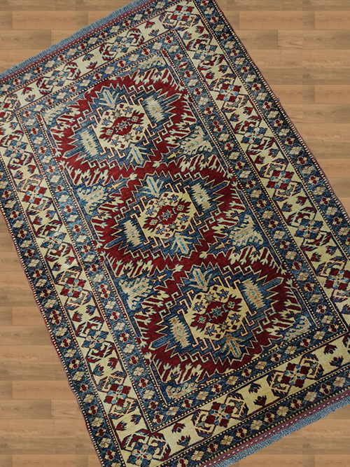 4'X6' Pakistan Kazak Handmade Red And Blue Oriental Rug – 4' × 6'