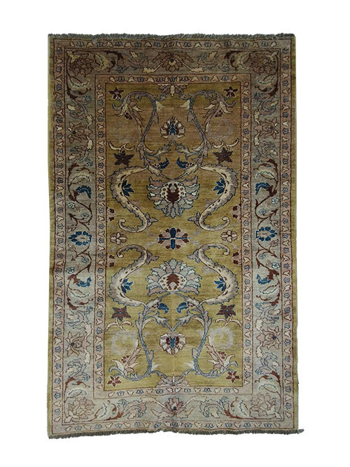 4'x6' Pakistan Peshawar Handmade Yellow And Blue Vintage Rug – 4' × 6'