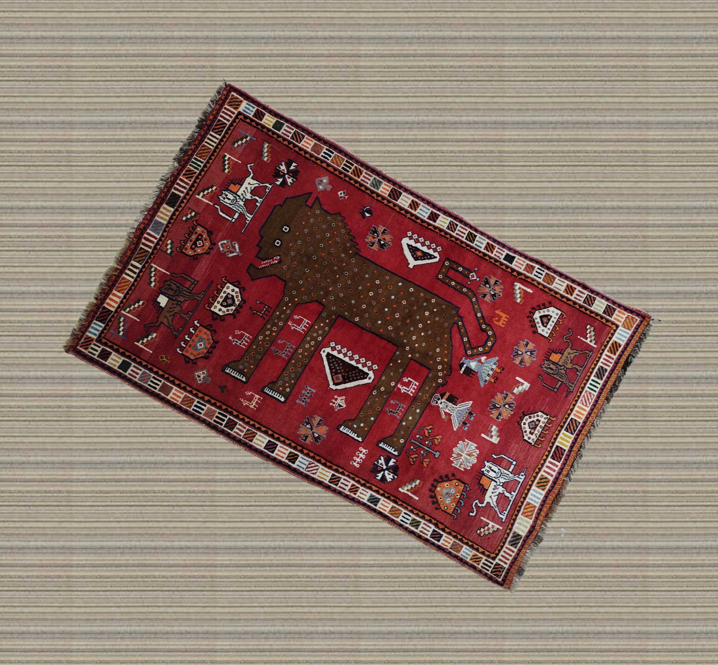4X6 Persian Hamadan Handmade Animal Area Rug – 4' × 6'