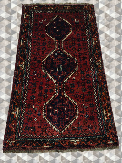 4x6 Persian Shiraz Old Red And Black Rug – 4' × 6'