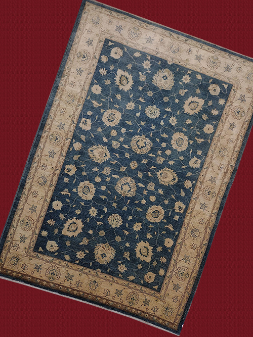 5'10"X9'9 Pakistan Oushak Handmade Blue And Beige Floral Rug-94_21 – 5'10" × 9'9"