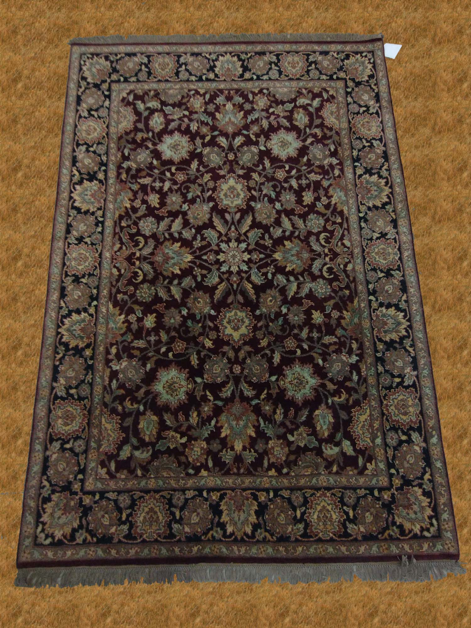 5'6"X7'11" India Handmade Maroon and Blue Floral Oriental Rug – 5'6" × 7'11"
