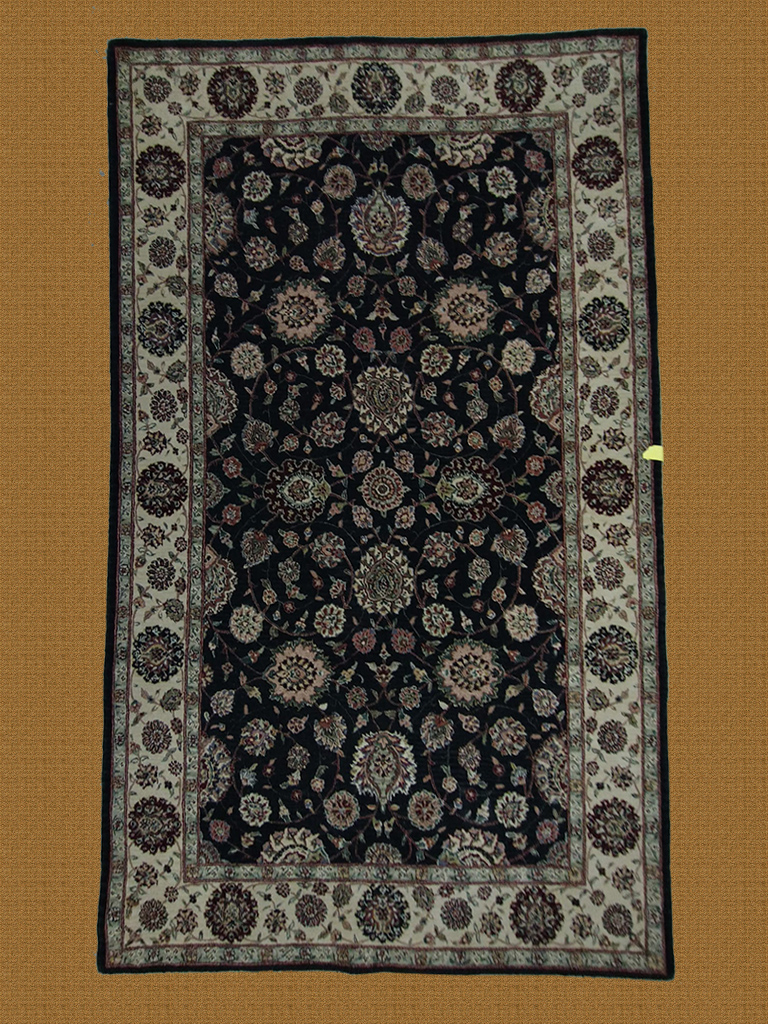 5X8 Black And Beige China Tufted Floral Wool Rug – 5' × 8'