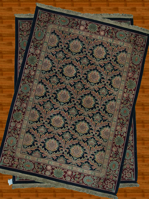 5'X8' India Hand Woven Maroon And Blue Floral Area Oriental Rug – 5' × 8'