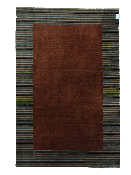 5'X8' India Modern Brown And Blue Stripes Rug – 5' × 8'