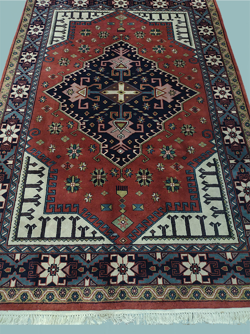 6'00"x9'00" Handmade Indian Heriz Geometric Rug – 6' × 9'