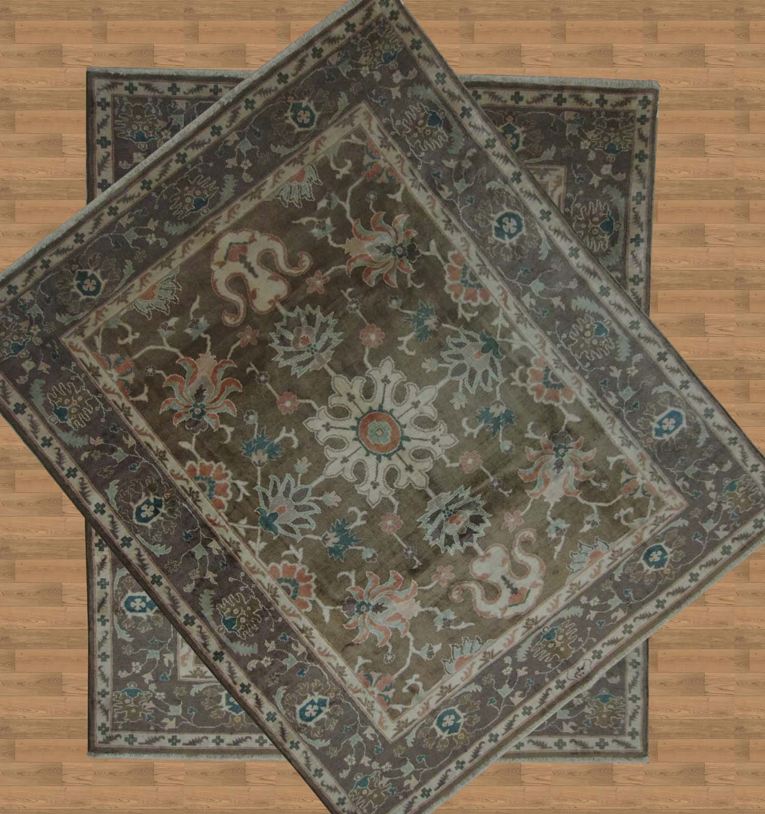 6'10"x9'6" Persian Handmade Woolen Brown And Blue Rug – 6'10" × 9'6"