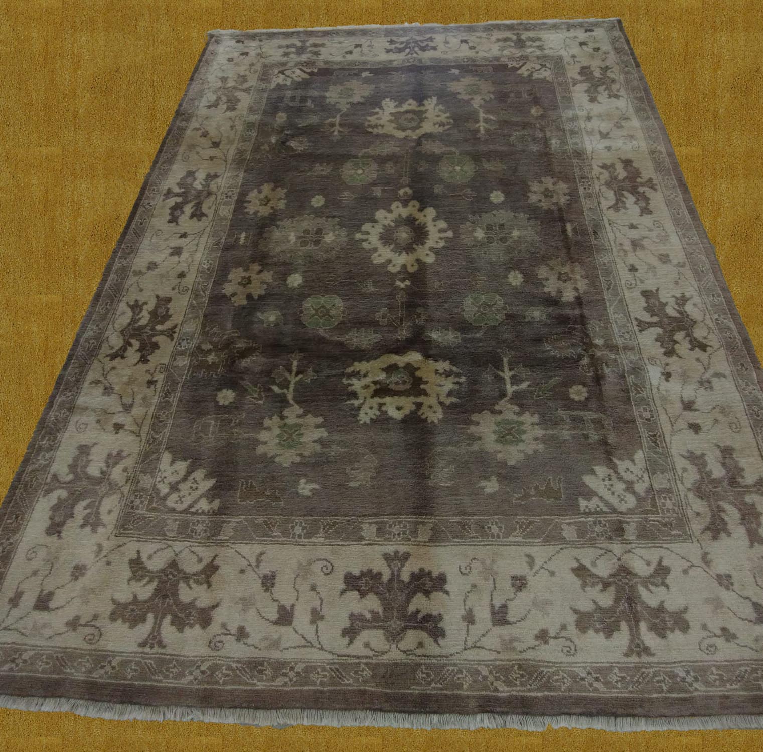 6'11"X9'4" Persian Hand Knotted Brown And Green Area Rug – 6'11" × 9'4"