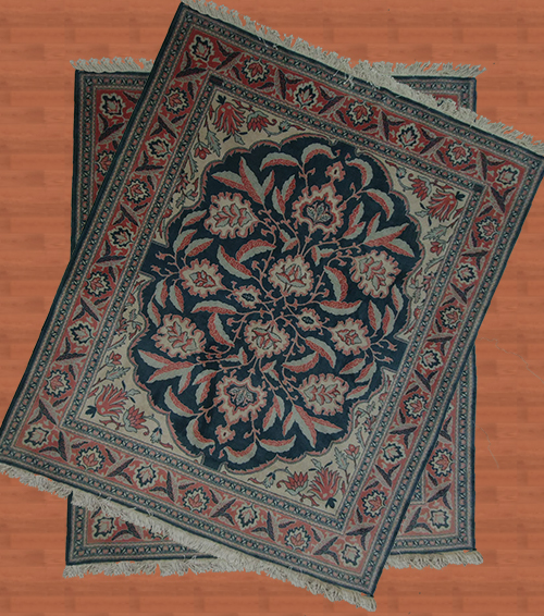6'4"X8'6" Persian Handmade Orange Red And Dark Blue Area Rug-377.GL – 6'4" × 8'6"