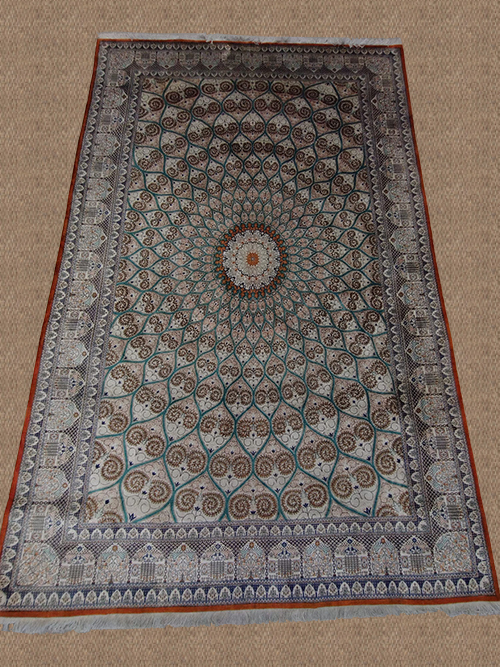 Detail of a fine silk rug after washing