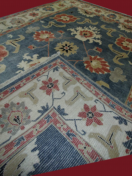 6'8"X9'1" Iran Heriz Handmade All Over Blue And Red Floral Area Rug – 6'8" × 9'1"