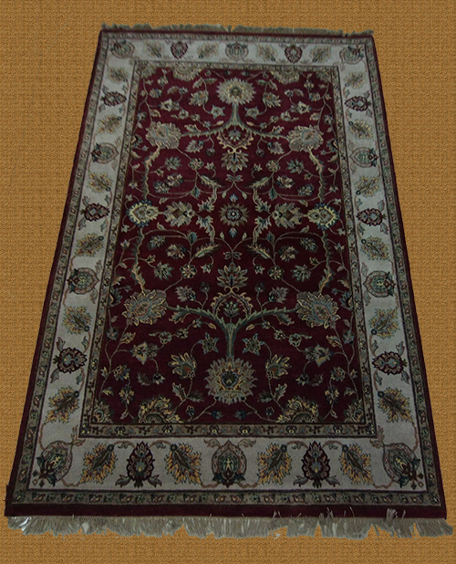 6'X9' Indian Floral Golden And Maroon Area Rug – 6' × 9'