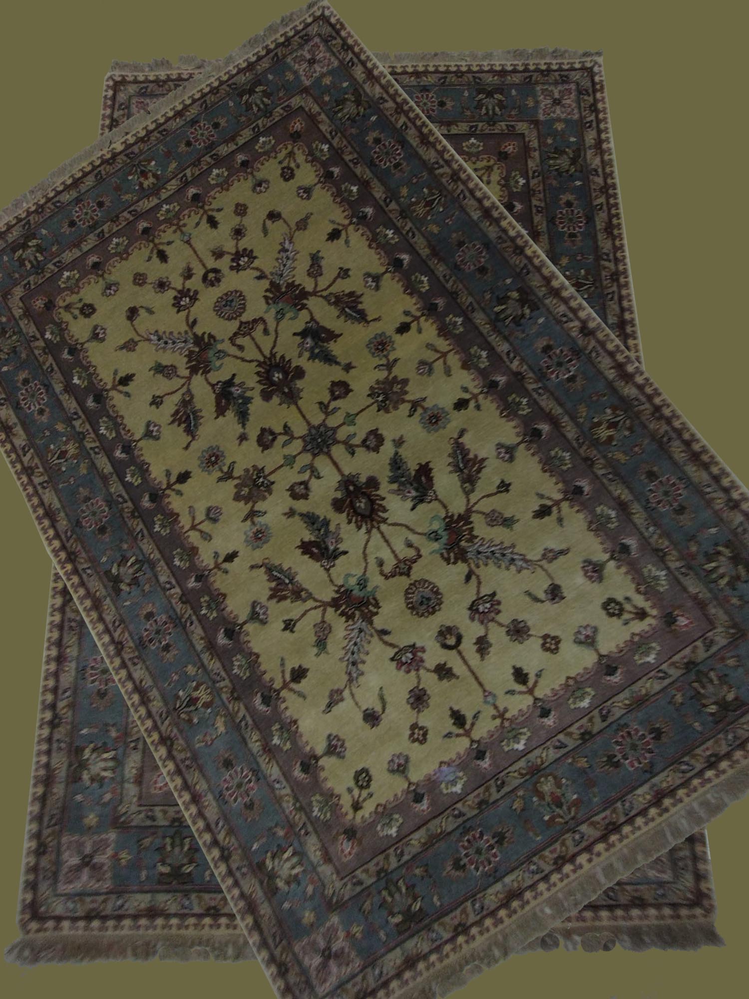 6'X9' Indian Handmade Light Yellow And Silver Floral Rug – 6' × 9'
