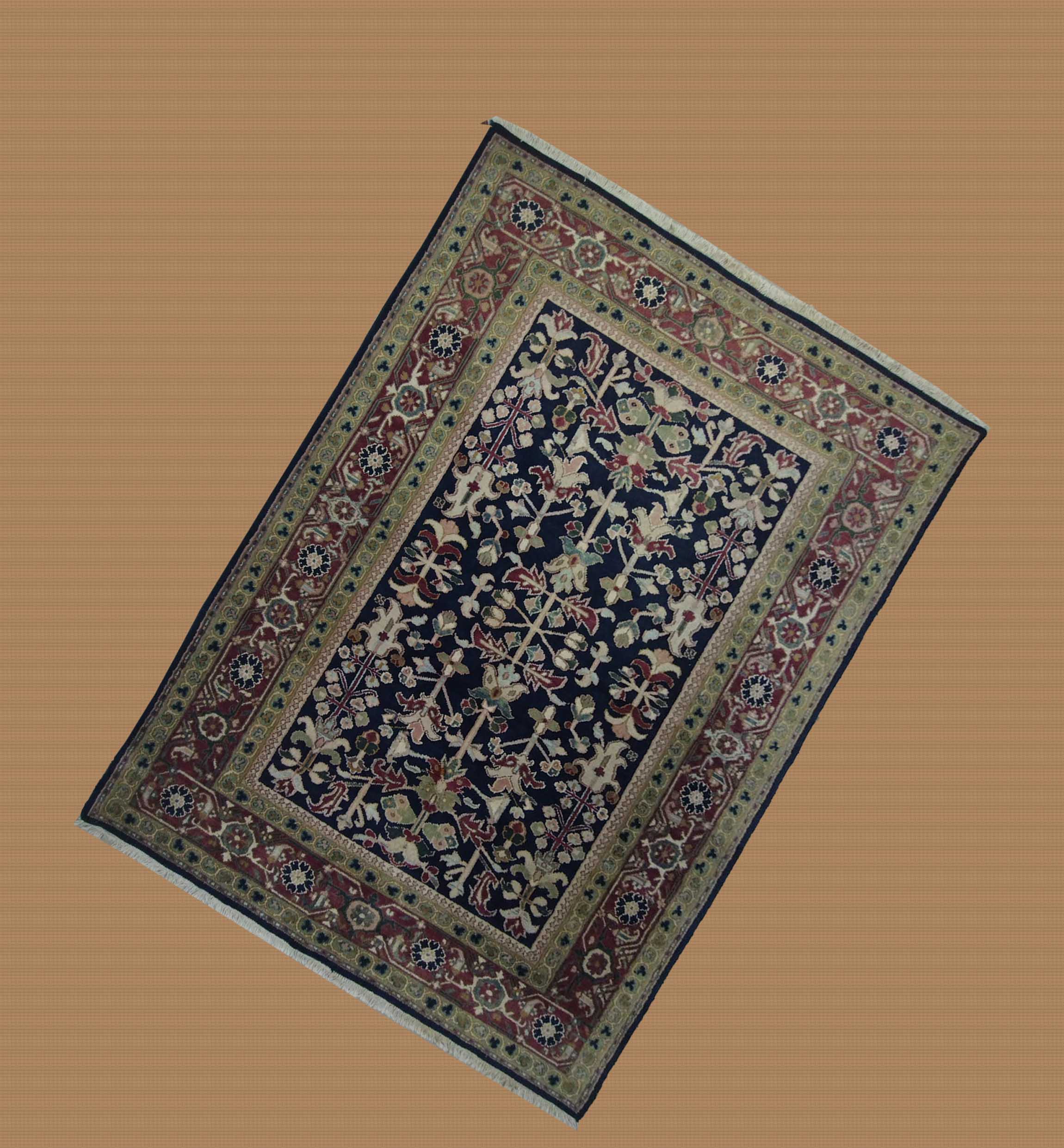 6X9 Indian Heriz Handmade Blue/Wine Red Area Rug – 6' × 9'