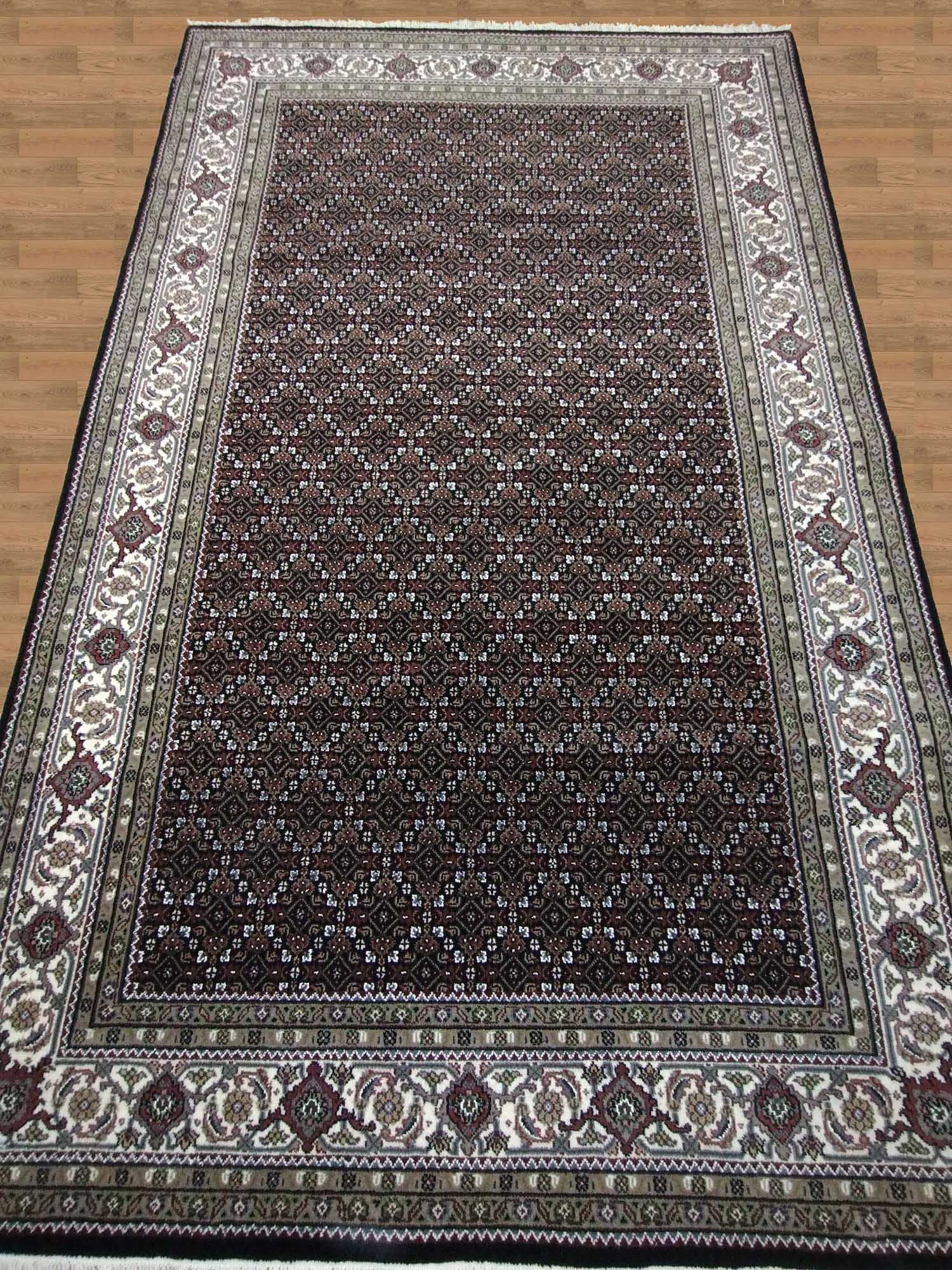 6X9 Indo Bidjar White And Chocolate Area Rug-141_21 – 6' × 9'