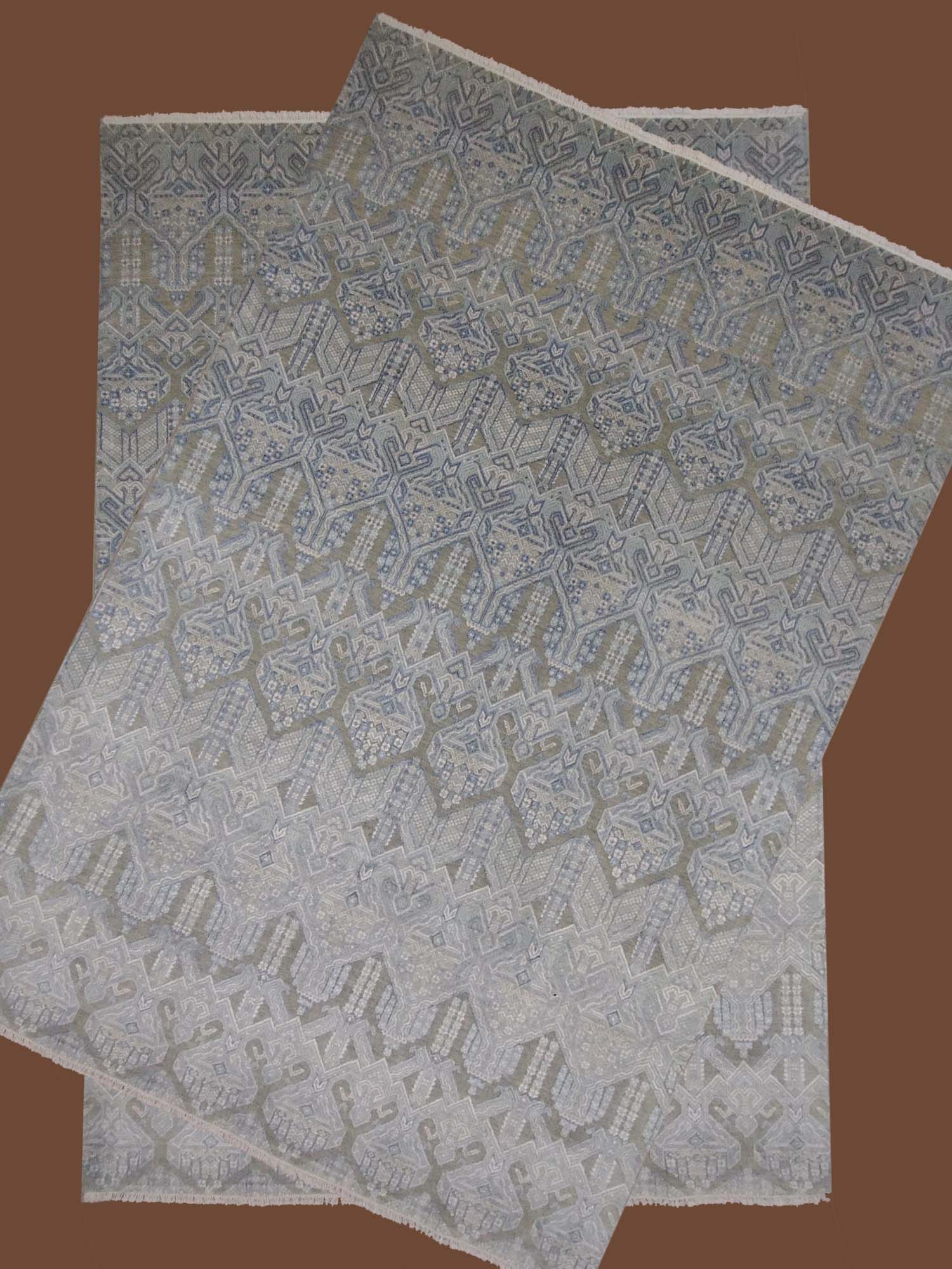 6'X9' Indo Ikats Handmade Blue And Gray Striking Rug-202_21 – 6' × 9'