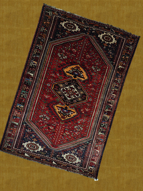 6'X9' Vintage Shiraz Persian Hand Knotted Red,Blue And Black Area Rug – 6' × 9'