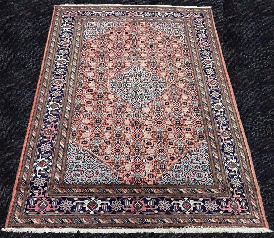 7'7" Mahal Persian Handmade Pinkish Red/Ice Blue Area Rug