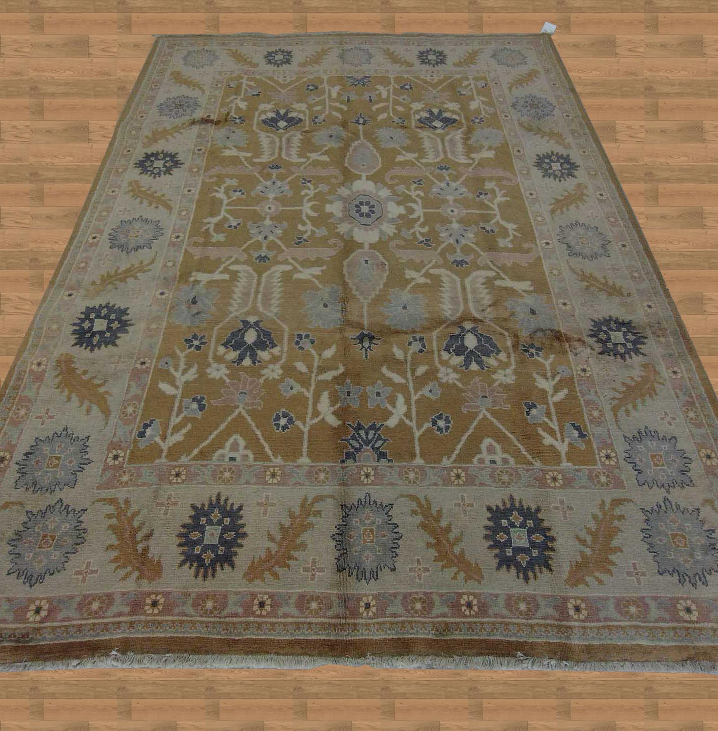 7X9'4" Persian Hand Knotted Mustard And Gray Area Rug – 7' × 9'4"