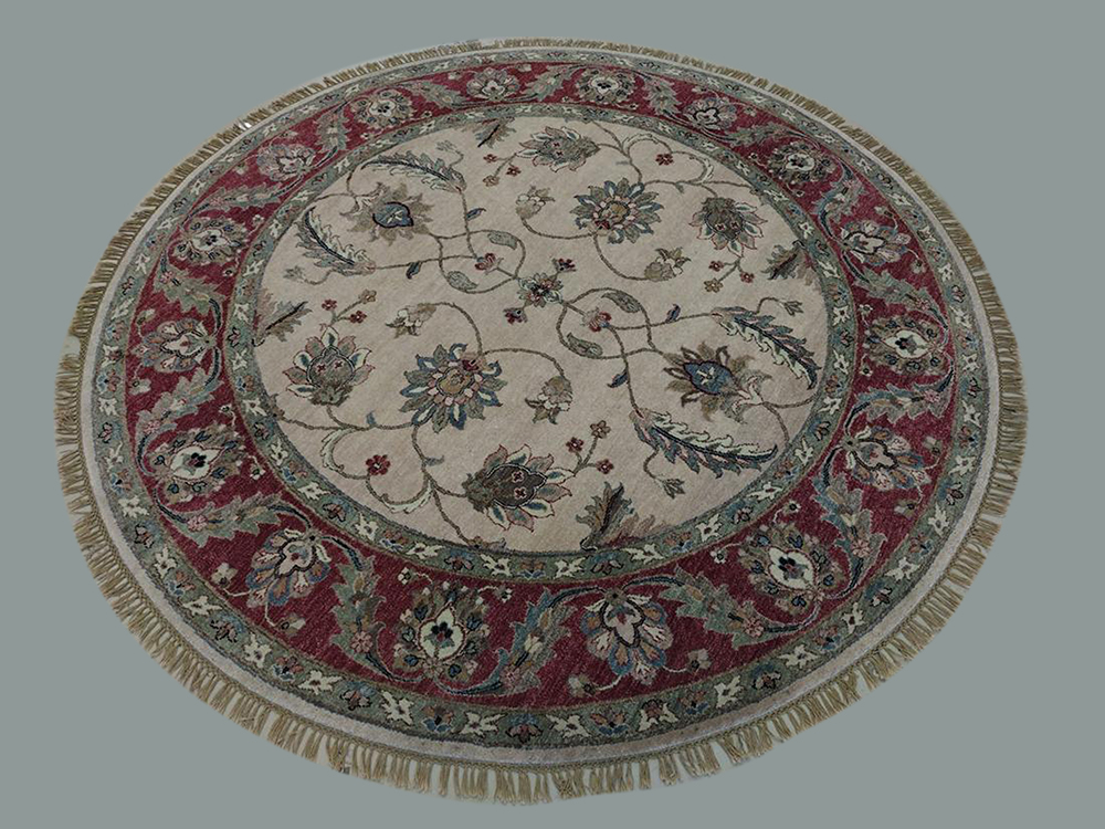 8'00"X8'00" Indian Handmade Round Area Rug – 8' × 8'